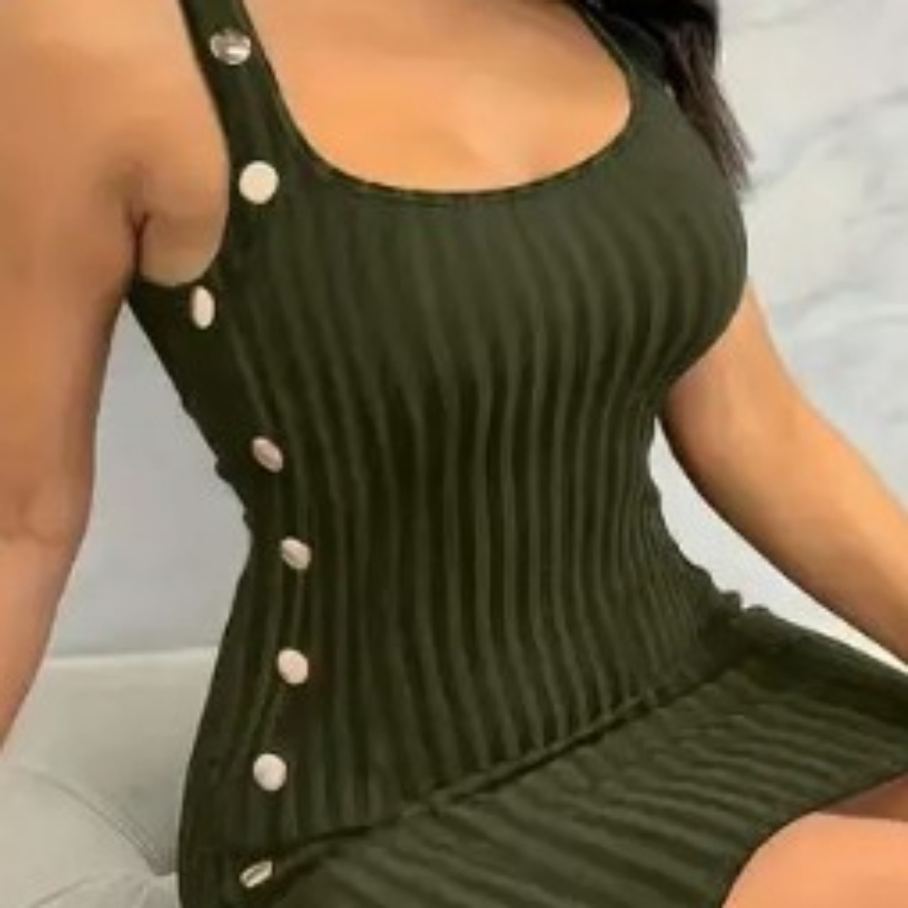 Olive Army Green Side Studded Bodycon Tank Dress NEW XL